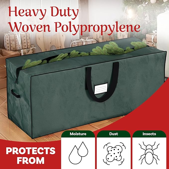 Christmas Tree Storage Bag Set - Set of 2 Bags for 7.5-Foot Artificial Trees - Protects Holiday Decorations and Inflatables by Elf Stor (Green)