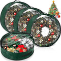 4 Pcs Christmas Wreath Storage Bag, Christmas Garland Storage Container with Clear Window, Zipper & Handle for Xmas Holiday Seasonal Wreath Garland Box(Green,30")