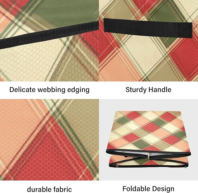 Red and Green Plaid Christmas Ornament Storage Box, Hold 64 Holiday Ornament 3”, Adjustable Dividers Handle Zipper Storage Container, Xmas Decoration Accessories
