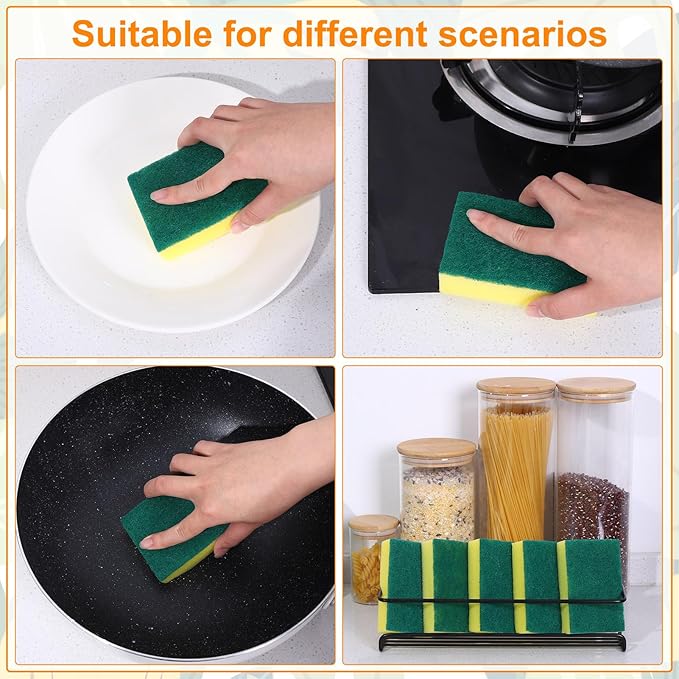 Ovveroche 50 Pcs Individually Wrapped Sponges, Uncompressed Non Scratch Scrouing Sponges for Household Cleaning Dishes Kitchen Airbnb Apartment Car Bike Green