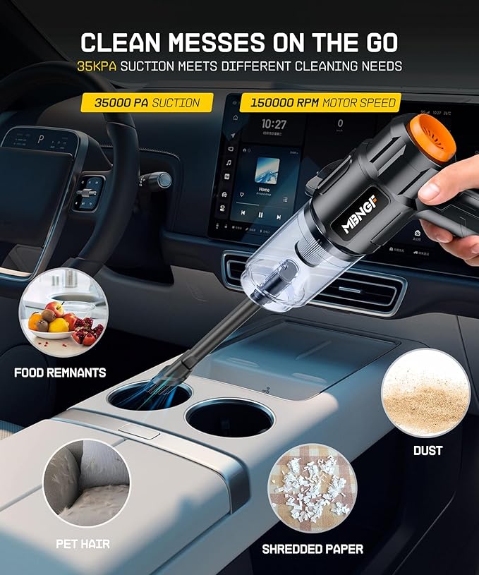 MBNGF Car Vacuum Portable Cordless,35000PA High Power Suction & Blower, Handheld Vacuum Covers Cleaner for Car, Home, Desktop, Keyboard(Fog Black)