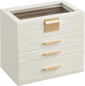 SONGMICS Jewelry Box Organizer with Glass Lid, 4-Layer Jewelry Storage, with 3 Drawers, Modern Style, 6 x 9.9 x 8.5 Inches, Cloud White and Gold Color UJBC161W01