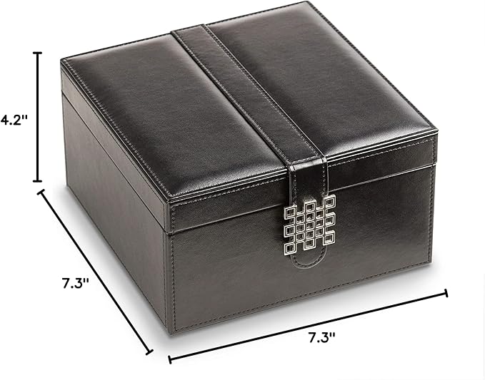 Glenor Co Bracelet Jewelry Box with 2 Removable Rolls - Holder Stores Bracelets, Bangles & Watches - Organizer w Metal Closure - Large Mirror - PU Leather - Display on Stand or Dresser - Black
