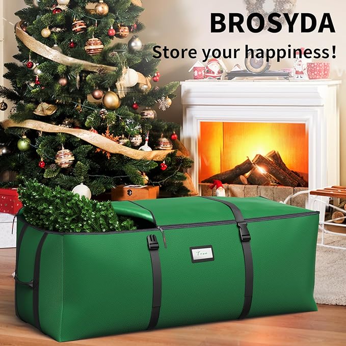 7.5Ft Christmas Tree Storage Bag, Fit up to Artificial Xmas Trees, with Double Zipper & Buckle Straps, Handles for Easy Carry, 600D Oxford Fabric Waterproof and Dustproof. (Green)