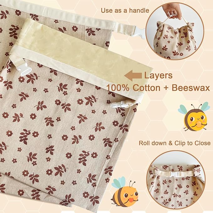2 Pack Beeswax Bread Bags for Sourdough,Reusable Cotton Beeswax Bag for Homemade Bread,Freezer-Friendly & Freshness Preservation Storage to Keep Fresh