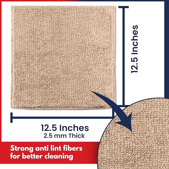 USANOOKS Microfiber Cleaning Cloth - Beige - 100Pcs (12.5x12.5 inch) High Performance - 1200 Washes, Ultra Absorbent Car Towel Traps Grime & Liquid for Streak-Free Mirror Shine - car Washing Cloth