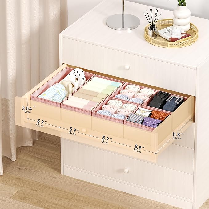 DIMJ Drawer Organizer Clothes - 18 Pack Closet Drawer Organizer Bins for Baby Clothes Storage, Fabric Dresser Organizer for Nursery Bedroom, Foldable Small Drawer Dividers for Underwear Socks