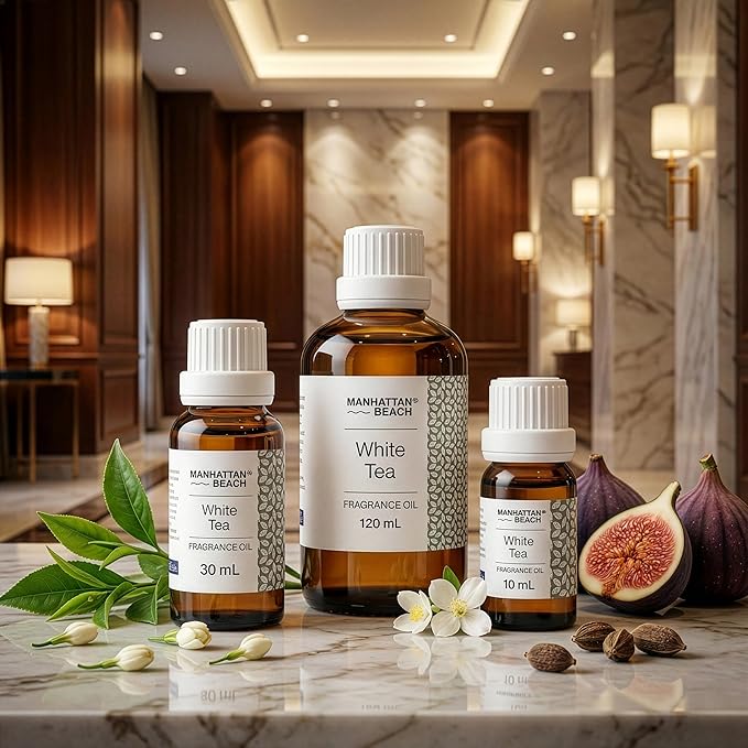 Manhattan Beach – White Tea Hotel Diffuser Oil – Luxury White Tea Fragrance Oil for Ultrasonic & Waterless Diffusers, Home & Spa, 10 mL Glass Bottle