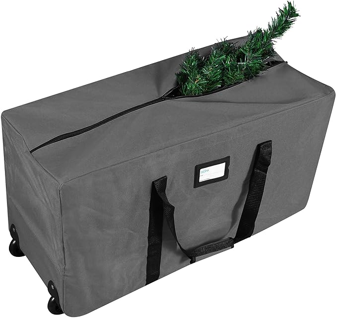 ProPik Rolling Christmas Tree Storage Bag, Fits Up to 7.5 Ft. Tall Disassembled Holiday Tree, 22" x 16" x 50", Large Heavy Duty Xmas Storage Container with 2 Wheels & Handles, 600D Oxford (Gray)