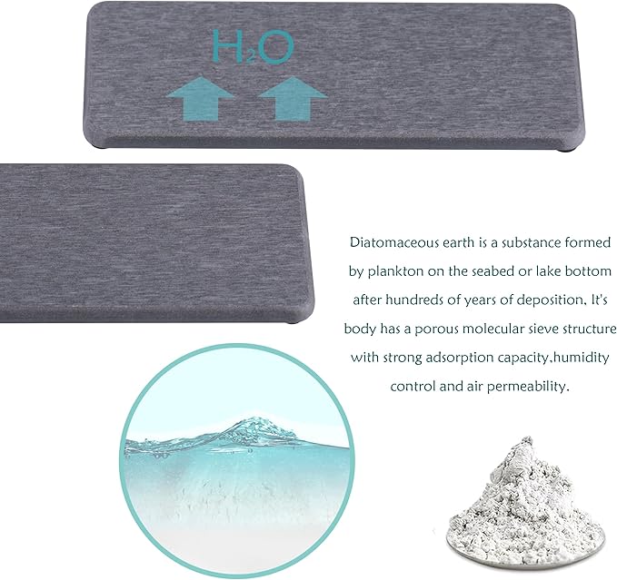 NiuYichee 2 Pcs Water Absorbing Stone Trays, Kitchen/Bathroom Sink Soap Dish, Diatomite Tray Used for Hand Soap & Cosmetic Bottles in The Modern Home, 3.15" W x 8.7" L, Gray