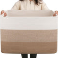 OIAHOMY 108L Super Large Blanket Basket, 25”x16”x16” Rectangle Woven Baskets for Storage, Cotton Rope Basket For Living Room, Toy Storage with Handle- Gradient Light Brown