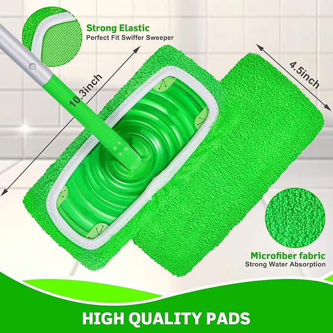 ZEHRAI 6 Pack Reusable Microfiber Mop Pads Compatible with Swiffer Sweeper Mop, Dry Sweeping Cloths & Wet Mopping Cloths, Washable Wet Pads Refill for Hardwood Surface Floor Cleaning