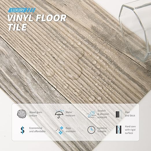 Art3d Peel and Stick Floor Tile Vinyl Wood Plank 12-Pack 18 Sq.Ft, Aged Wood, Rigid Surface Hard Core Easy DIY Self-Adhesive Flooring