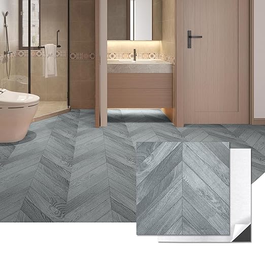 Art3d 10-Pack Herringbone Peel and Stick Vinyl Floor Tiles, 12" x 12" Self Adhesive Waterproof Wood Flooring Plank for Living Room, Kitchen, Bathroom, Bedroom, Cover 10 Sq. Ft, Grey