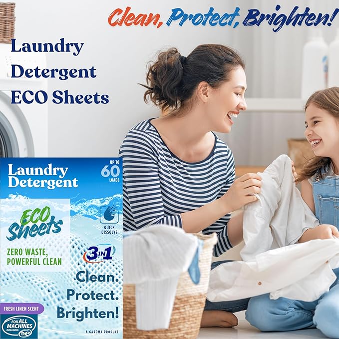 Laundry Detergent Sheets Fresh Linen Scent - 120 Loads Eco Liquidless Soap - Travel-Friendly for Hot & Cold Cycles, Tackles Tough Stains & Odors - Gentle on Skin, 60 Sheets