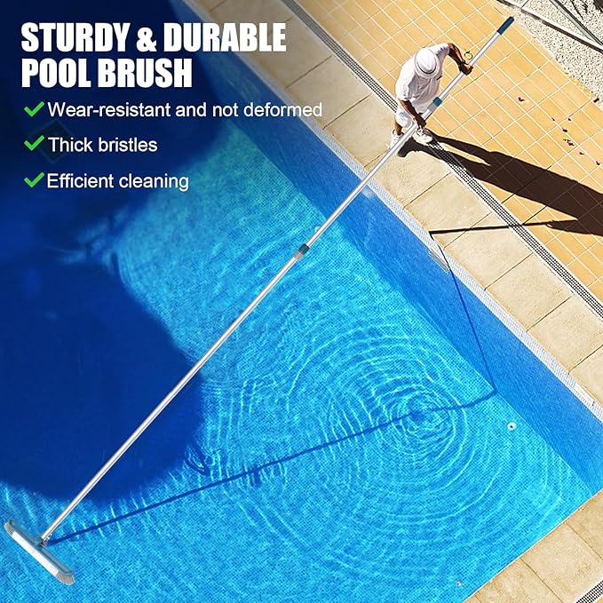 Swimming Pool Brush with Pole, 16ft Aluminum Telescopic Pool Poles and 18inch Polished Nylon Bristles Pool Brushes Head for Cleaning Pool Walls