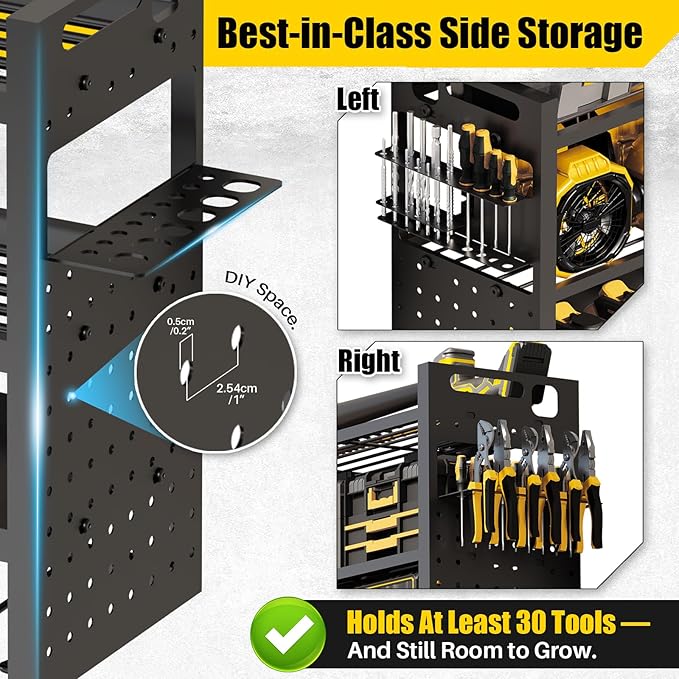 STURDIFLOW Large 49''W Power Tool Organizer Wall Mount | 620lbs Garage Storage Rack with 12 Cordless Drill Holder | 4-Tier Heavy Duty Utility Shelf for Battery Workshop Organization