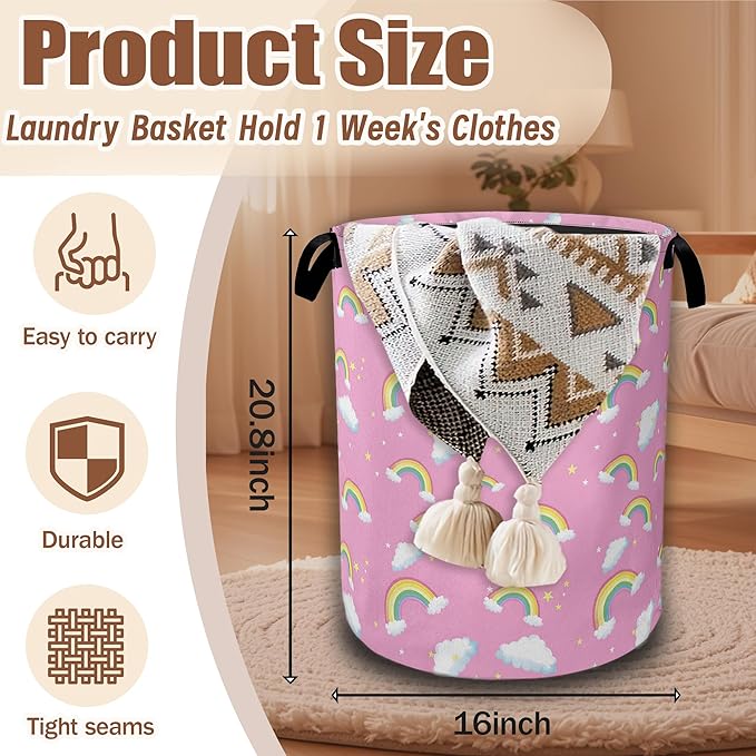 Cute Rainbow Star Cloud Laundry Baskets,Laundry Hamper,Storage Basket with Handles for Bathroom Bedroom College Dormitory Living Room Nursery Organizer 16"x20.8"