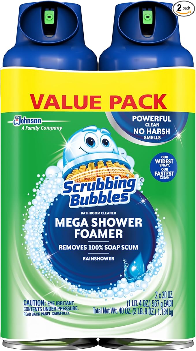 Scrubbing Bubbles Mega Bathroom and Shower Foamer Aerosol, Rainshower Scent, 20oz (Pack of 2)