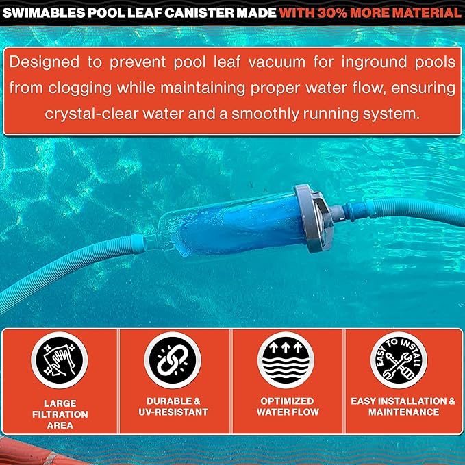 Swimables Heavy Duty Inline Leaf Canister for Pool Vacuum - Swimming Pool Leaf Canister Made with 30% More Material - Trap 50% More Leaves - Replacement for W530 Hayward Leaf Catcher