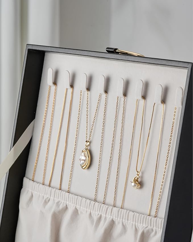pickpiff 2 Layer Jewelry Box Organizer for Women, Jewelry Organizer with Handle & Removable Tray, Necklace Holder Ring Earring Storage, Velvet Lined Jewelry Case for Home or Travel, Gift Ready, Black