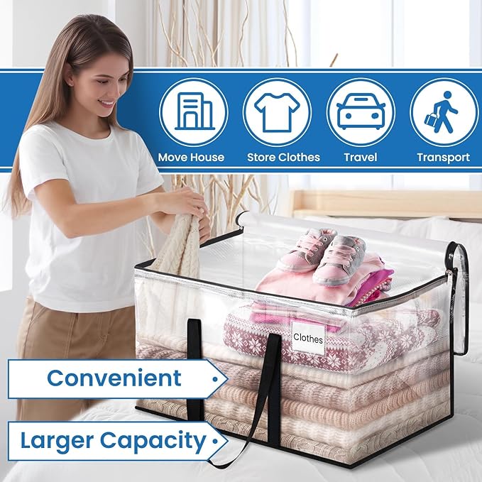 Clear Heavy Duty Extra Large Moving Bags, Reinforced Handle and Double Zipper Storage Bags, Packing Bags Alternative (4 Packs)