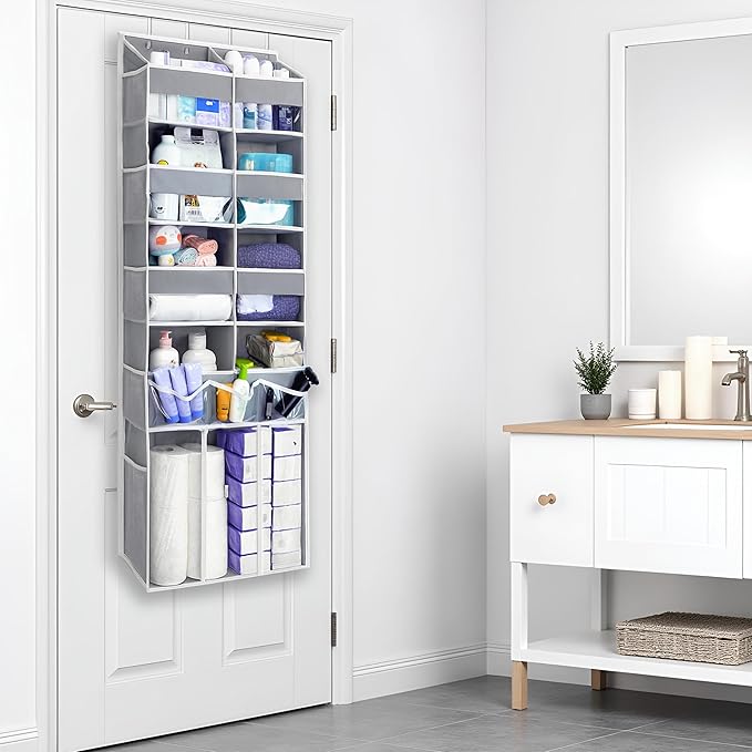 EZVERY Extra Large Over The Door Organizer with Clear Pockets - 8 Compartments & XL Bottom Storage, Heavy-Duty Hanging Organizer for Bathroom, Bedroom, Closet (57 Inch Height).