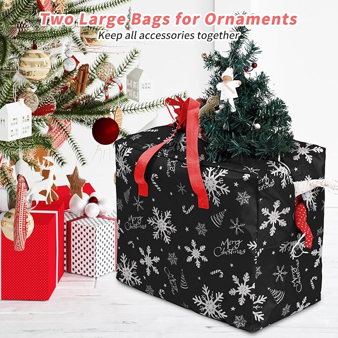 Christmas Tree Storage Bag 9ft (3pc Set), 600D Oxford Tear-proof Xmas Tree Bag, Fits Up to 9 Foot Artificial Trees, Reinforced Handles&Zippered&Durable, Holiday Decoration Storage Bags, Black