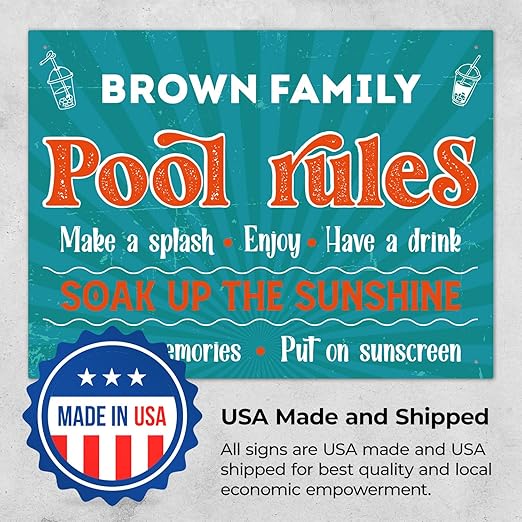 Custom Pool Sign, Pool Rules Enjoy Swimming for Pool Décor Sign, 18x24 Inches, Rust Free .063 Aluminum, Fade Resistant, Made in USA by Sigo Signs