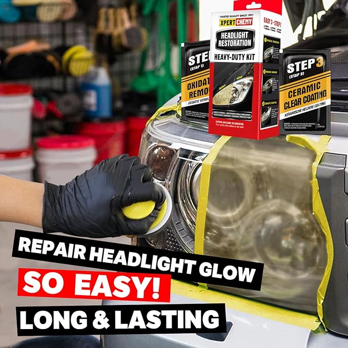 XPERTCHEMY Headlight Restoration Kit-Headlight Cleaner Removing The Heavy-Duty Yellowing, Clouding and Stains, Even Buffs Out Unsightly Hairline Scratches,No Power Tools Needed