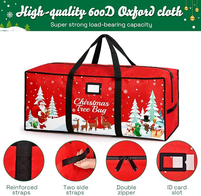 Christmas Tree Storage Bag, Fits Up 7.5 Ft Christmas Tree Durable 600D Oxford Holiday Storage Container with Wide Opening Dual Zippers (Reindeer)