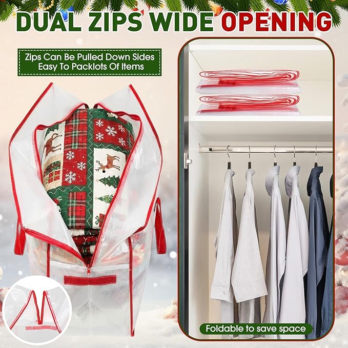 2 Pack Extra Large Christmas Tree Storage Bag 9 ft Artificial Tree, 126gallon Heavy Duty Moving Bag 65" Waterproof Clear Oversized Box with Handle Label Pocket for Camping College (Red)