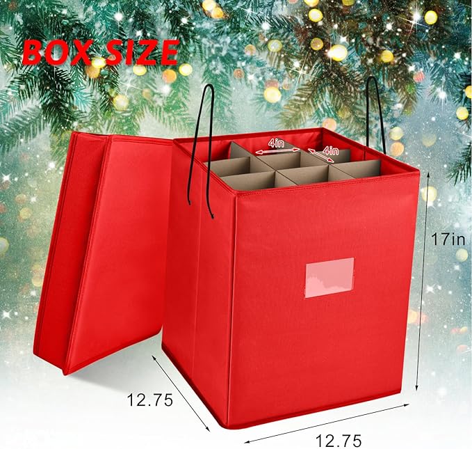 Christmas Nutcracker and Figurine Collectible Storage Box, Fits 9 Holiday Ornaments, Stores Up to 16" Tall Ornaments, Holiday Decor Organizer with Dividers, Nutcracker not Included(Red)