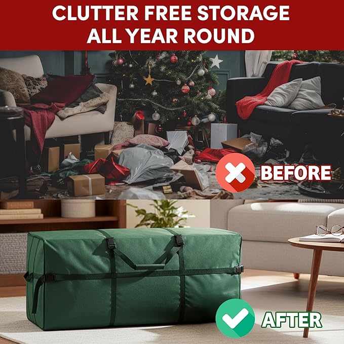 Christmas Tree Storage Bag - Storage Bags for 9FT Disassembled Artificial Trees, Seasonal Decor, Packing, Moving, and Home Organizer by Elf Stor (Green)