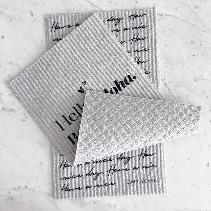 SIMPLYCASA Long Gray 7‑Pack Swedish Dishcloths – Reusable,Cellulose Sponge Dish Cloths for Washing Dishes, Paper Towel Replacement, Plastic-Free Packaging, Super Absorbent