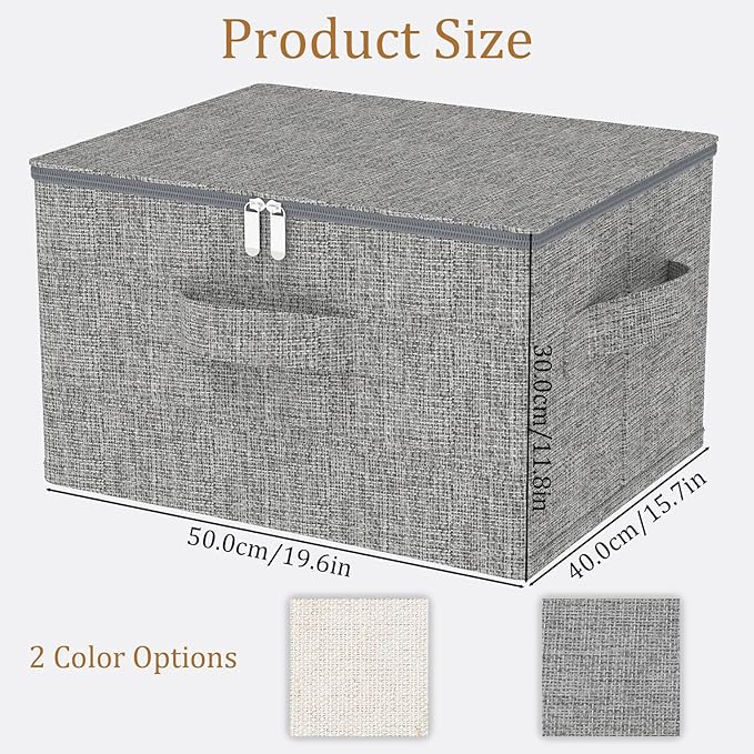 ENUMAIL Underbed Storage Box, Foldable Cube Baskets with Lid, Bins for Organizing Clothes, Shoes, Blankets, Pillows, 19.6x15.7x11.8Inches, Grey, 2 Pack