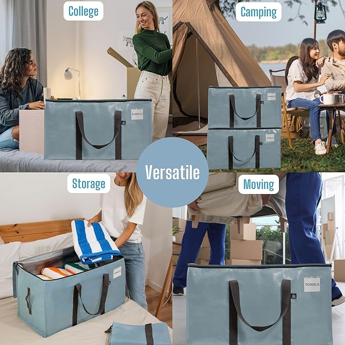 VENO 8 Pack Moving Bags, Upgraded Heavy Duty, Moving Boxes Alternative, Packing Storage Supplies for Dorm Room Essentials with Zipper for Clothes, Large Totes for Packaging (Light Blue, 8 Pack)