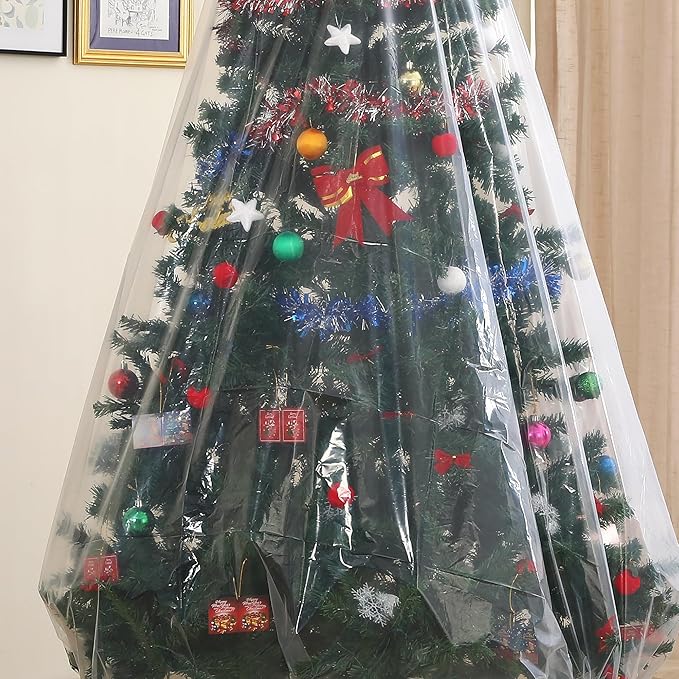 Christmas Tree Disposal Bag, Clear Extra Large 9x6ft Tree Storage Bag Cover, Jumbo Heavy Duty Plastic Xmas Tree Removal Bag for Upright