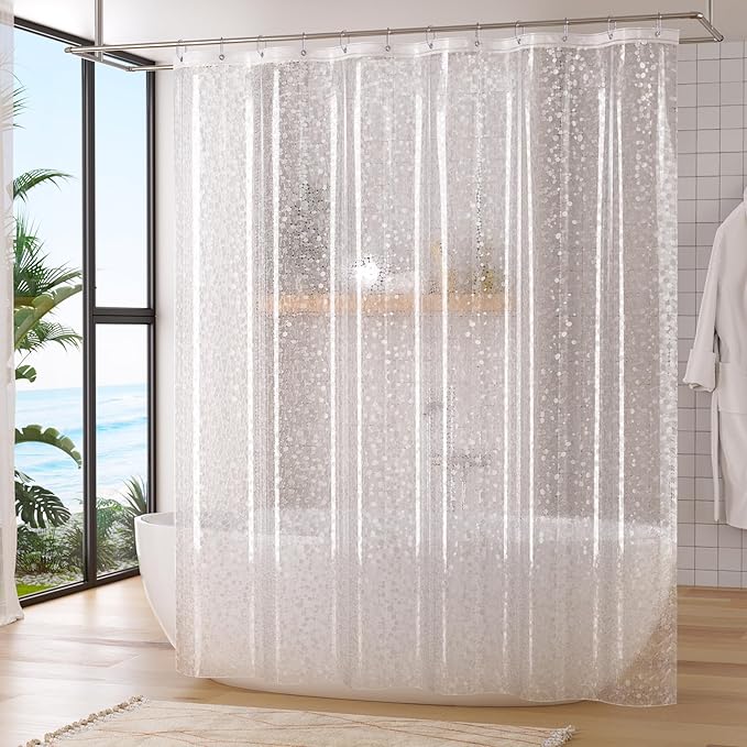 Titanker Clear Shower Curtain Liner with Pebble Pattern, Medium Weight Plastic Shower Liner PEVA Waterproof Shower Curtains for Bathroom with Big Stones and Grommets, 72x72 Inches