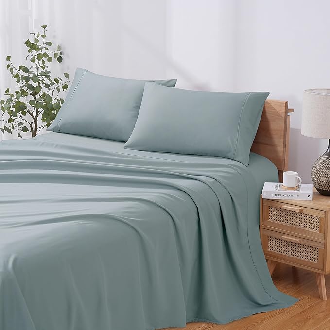 Modern Threads Soft Microfiber Solid Sheets - Luxurious Microfiber Bed Sheets - Includes Flat Sheet, Fitted Sheet with Deep Pockets, & Pillowcases Ocean Full