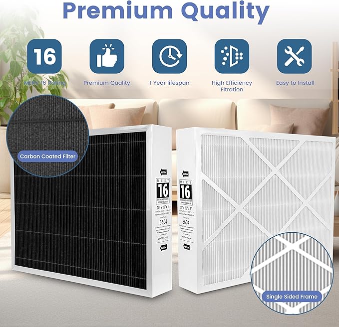 （2 Pack）Y6604 MERV16（20x26x5 Inche） Furnace Replacement Filter Compatible with Lennox 6604 PureAir& PCO3-20-16 Air Purifier Cleaner Purification Systems