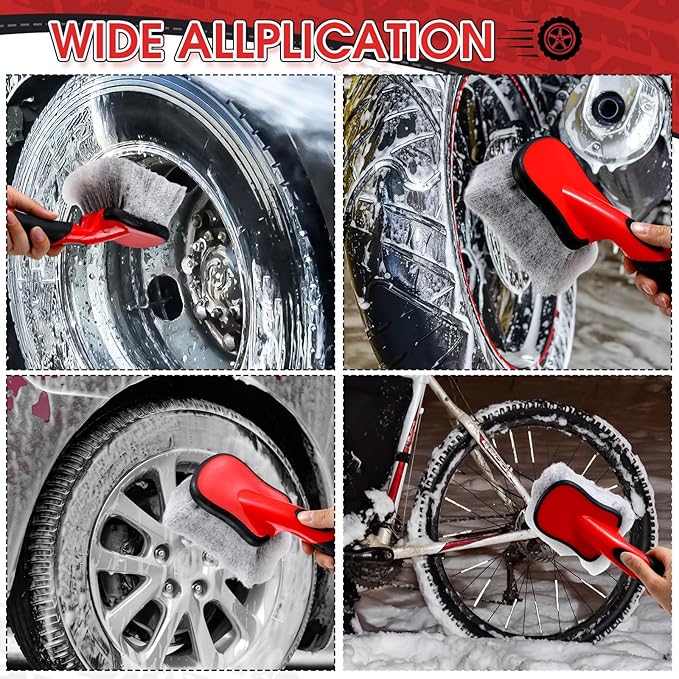 LemonRoad 2 Pack Car Wash Brushes Wheel Cleaner and Tire Brush for Car Detailing Bristle Fender Cleaning Supplies 10.3 inch Short Handle for Rim Carpet Truck SUV Moto RV Motorcycle