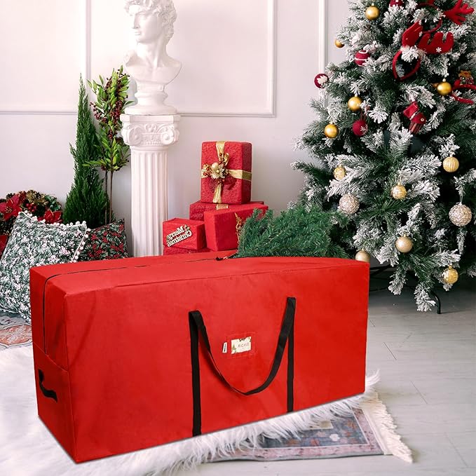 Christmas Tree Storage Bag 9 ft, Fits Up to 9 Foot Artificial Trees, 600D Oxford Tear-proof Xmas Tree Bag, Reinforced Handles & Zippered & Durable, Holiday Decoration Storage Bags, Red