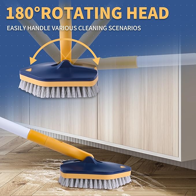 BOOMJOY Tub Scrubber with Long Handle, 58" Extendable 3 in 1 Tub Cleaner Brush with Long Handle, No Scratch Shower Cleaning Brush for Bathtub, Bathroom Ceilings, Toilet, Kitchen, Floor
