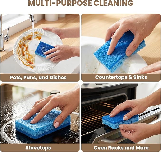 Metflavor Kitchen Sponges, 24 Count, Non-Scratch Scrub Sponge, Dual Sided Cleaning Sponges for Dishes, Kitchen, Bathroom