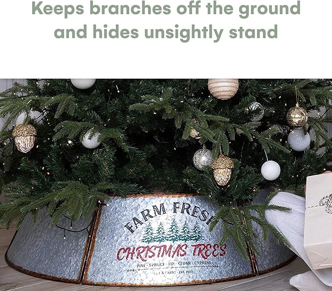 Hallops Galvanized Christmas Tree Collar - Large to Small Christmas Tree Base Cover. Adjustable Metal Skirt, Christmas Decor (Original, Super Oversize)