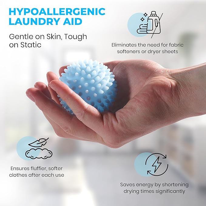 Handy Laundry Reusable Laundry Dryer Balls - A Natural Alternative to Fabric Softener, Reduce Drying Time and Save on Energy, Soft Fluffy Clothes, Fewer Wrinkles, Less Static Cling (Pack of 6)