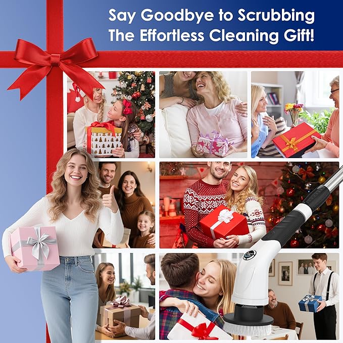 Cordless Electric Spin Scrubber, IPX7 Waterproof Rechargeable Power Cleaning Brush with 4000mAh Battery, 210min Runtime, 7 Brush Heads, 3 Adjustable Speeds, for Shower, Tub, Tile, Kitchen, Floor