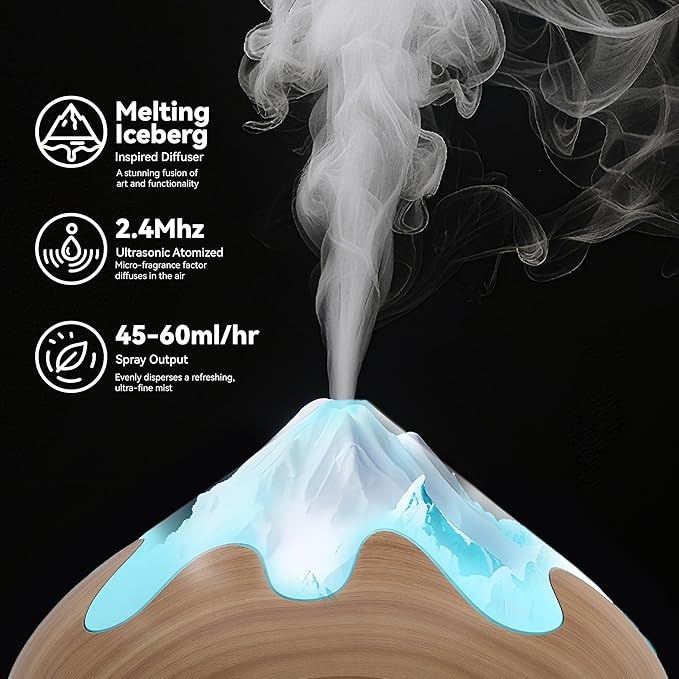 Essential Oil Diffuser for Home 500ML, Ultrasonic Large Diffuser Oil Machine with Remote Control, Aromatherapy Diffusers for Home Office Room, Aroma Diffuser with 14 Color LED & 2 Mist Mode, Brown