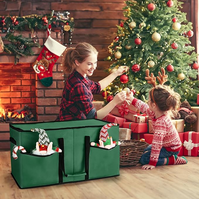 Christmas Ornament Storage Box, Ornament Storage Organizer Fits 128 of 3 inch Ornament Balls, 8 Removable Tray Ornaments Storage Containers with Dividers to Store Xmas Holiday Decor(Green)